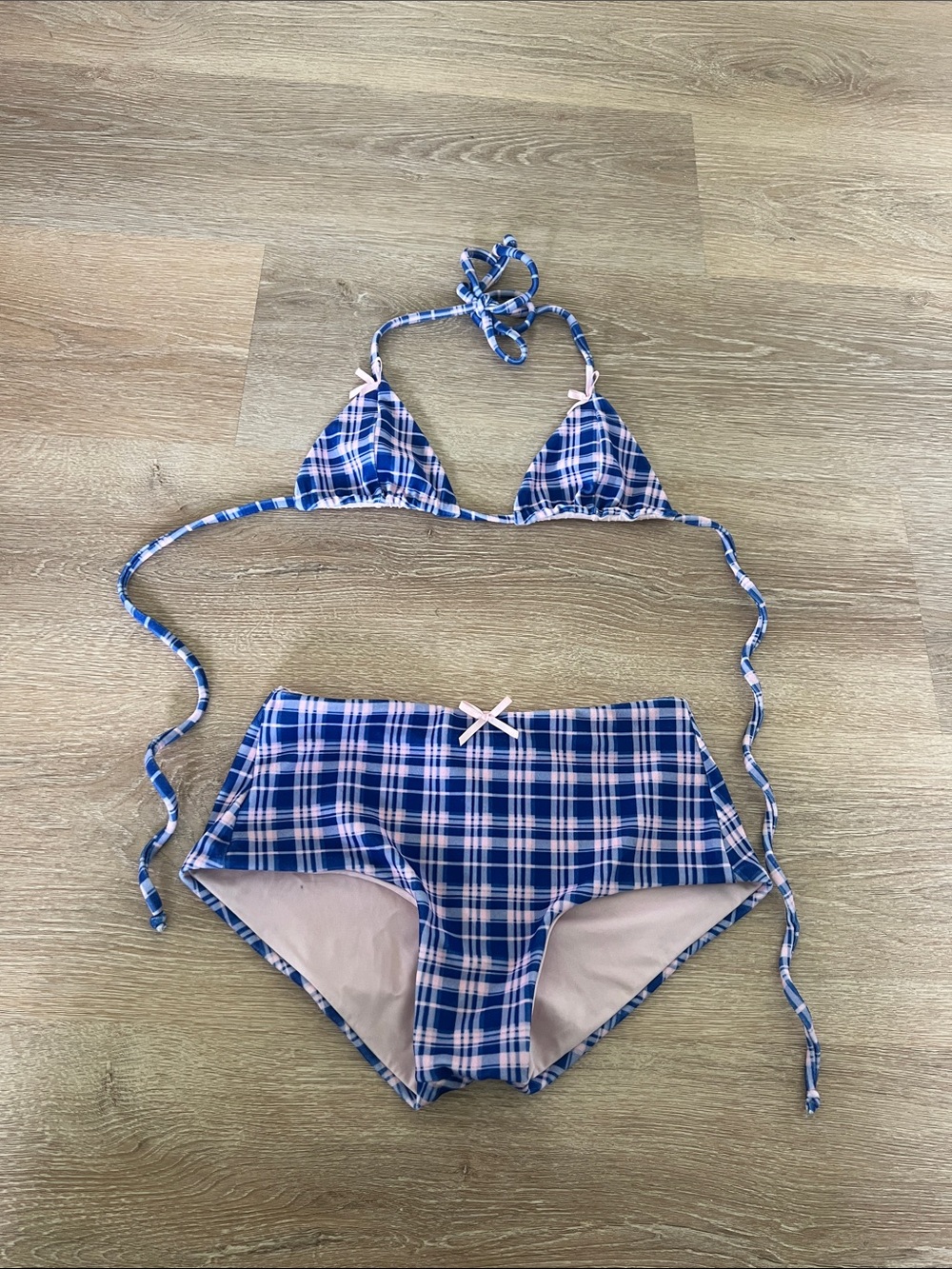 Frankie's Bikinis Blue Plaid Girls Two-Piece Swim Set